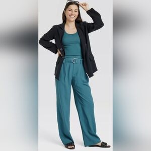 Women's High-Rise Relaxed Fit Straight Belted Trousers - A New Day™ Teal (16)
